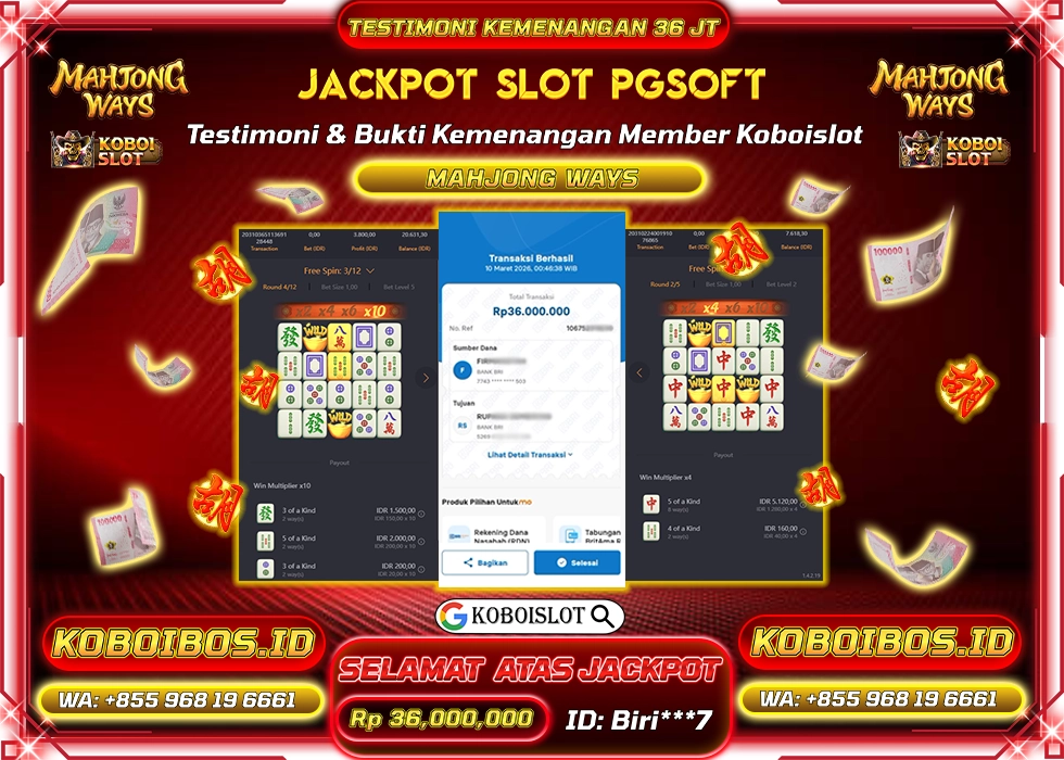 BUKTI KEMENANGAN ID Biri***7 SLOT GACOR MAHJONG WAYS 1 Rp36.000.000,- LUNAS